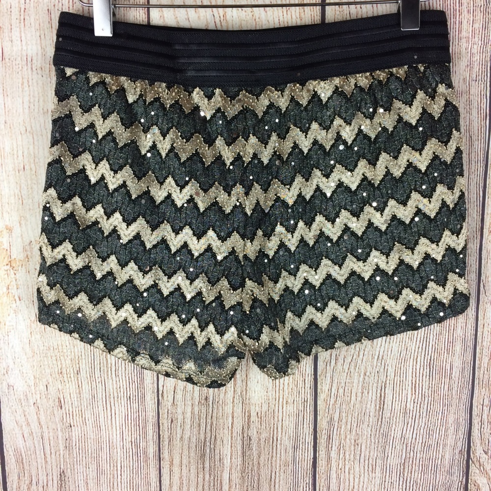 Bebop Chevron Pattern Sequin Shorts Sz M - Picture 2 of 5